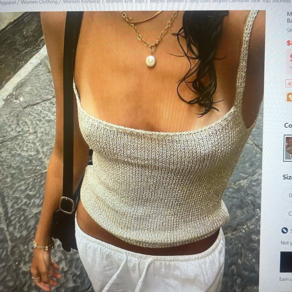 SHEIN Cream Knit Cropped Cami Tank Top